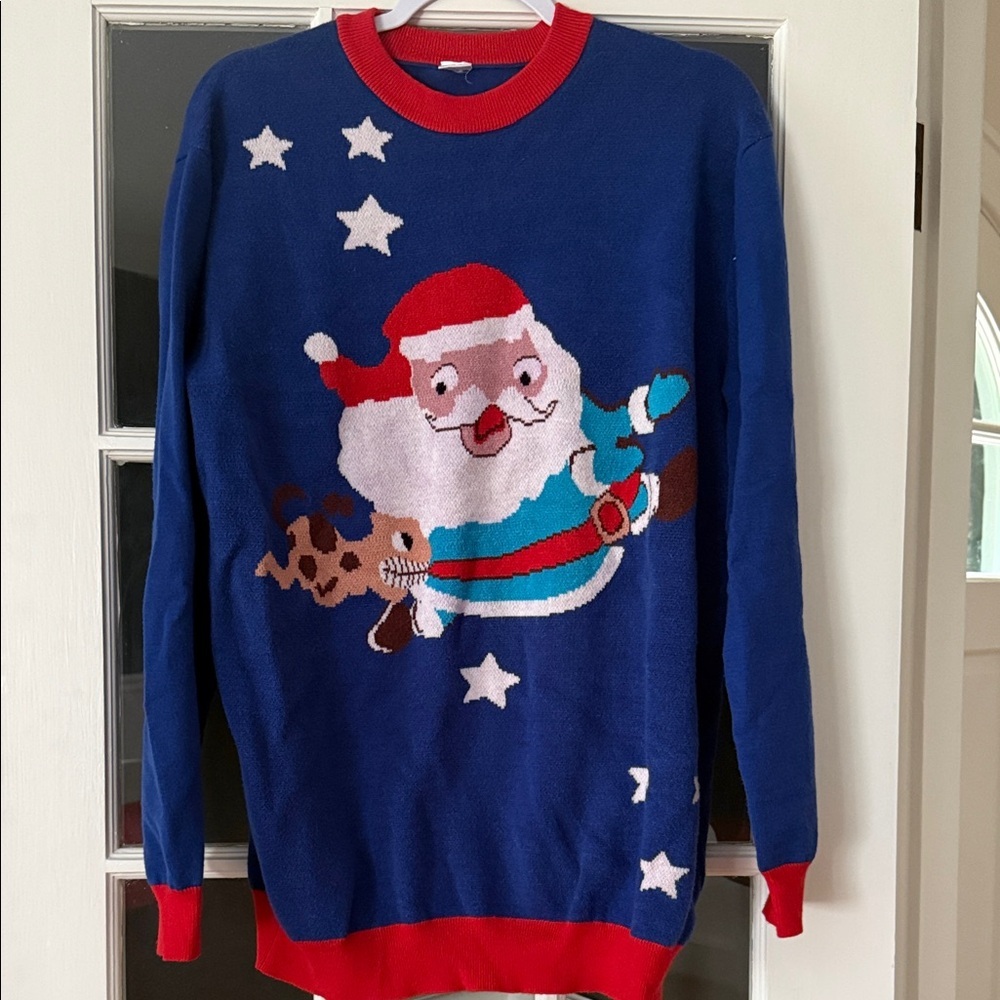 Tacky Festive Blue Santa Sweater-vintage